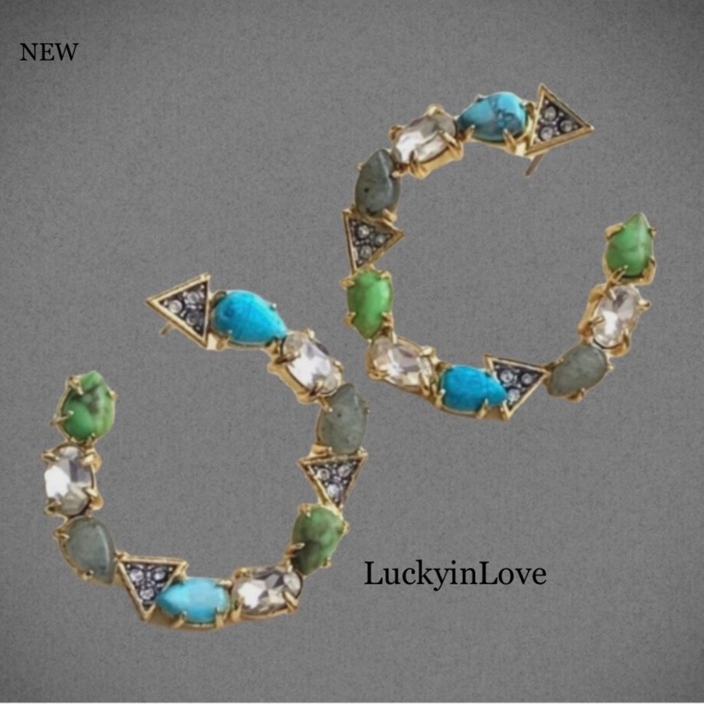 ALEXIS BITTAR• Gold Blue Green Multi-Stone Labradorite Turquoise Coiled Earrings - Picture 12 of 14